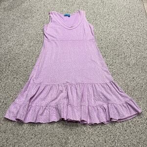 Fresh Produce Sleeveless V NEck LEaf Print Dress S Cotton Coastal Beach Ruffle